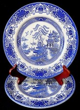Old Willow English Ironstone Staffordshire Two Vintage 9.6” Dinner Plates