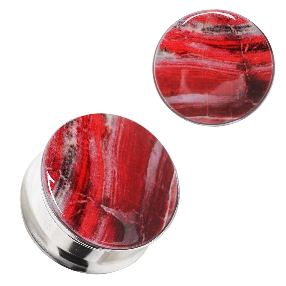 PAIR of 316L Stainless Steel Bloody Sunset Resin Double Flare Plug - Image 3 of 3
