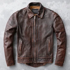 Men’s Vintage Cafe Racer Biker Jacket  Bomber Brown Real Leather Motorcycle