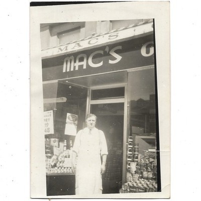 Mac s Groceries N.J. McKinnon Broad Street Seymour Conn CT 1930s 1940s Vtg Photo