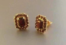 Attractive 3Ct Emerald Cut Red Garnet Halo Stud Earring 14k Yellow Gold Finish