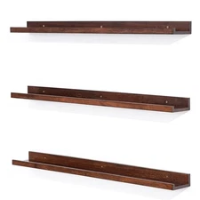 36 Inch Wood Floating Shelves Wall Mounted Deep Walnut Picture Ledge Shelf Nu...