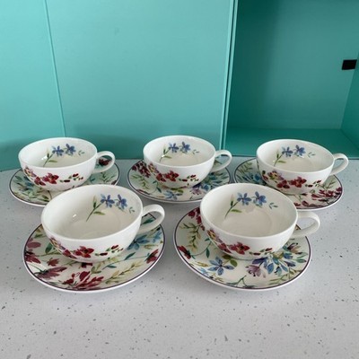 5 x M & S Spring Meadow Tee-/Kaffeetassen & Untertassen. Super Fine China. 