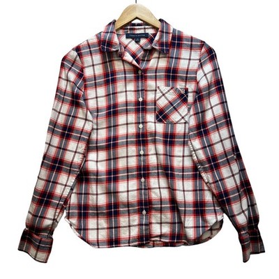 Tommy Hilfiger Womens Boyfriend Shirt S Red Long Sleeve Western Plaid Button-Up