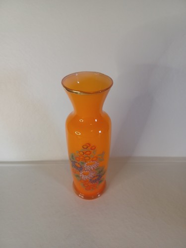 Inarco Japan orange kleine Blumen Blumenvase mit Goldrand 8" hoch. Tolle Form - Bild 2 von 5