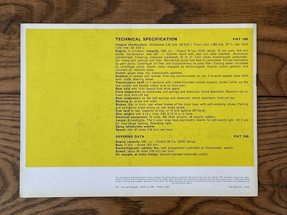 Fiat 1300 & 1500 Saloon 1961-1964 UK Market Sales Brochure - Image 2 of 4