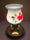 Vintage Brass Parlor Hurricane Table Lamp (Hand Painted) Milk Glass Shade Small