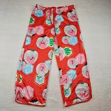 Josie Natori Pajama Pants Womens Large Red Crane Print Satin Lounge Wide Pull On