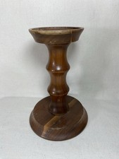 Vintage MCM Wood walnut  Turned Wood Pillar Candle Holder 7.25  