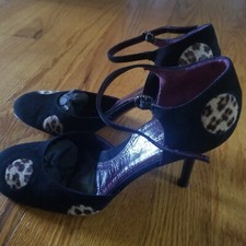 VIA SPIGA BLACK LEOPARD SUEDE HEELS SZ 7.5