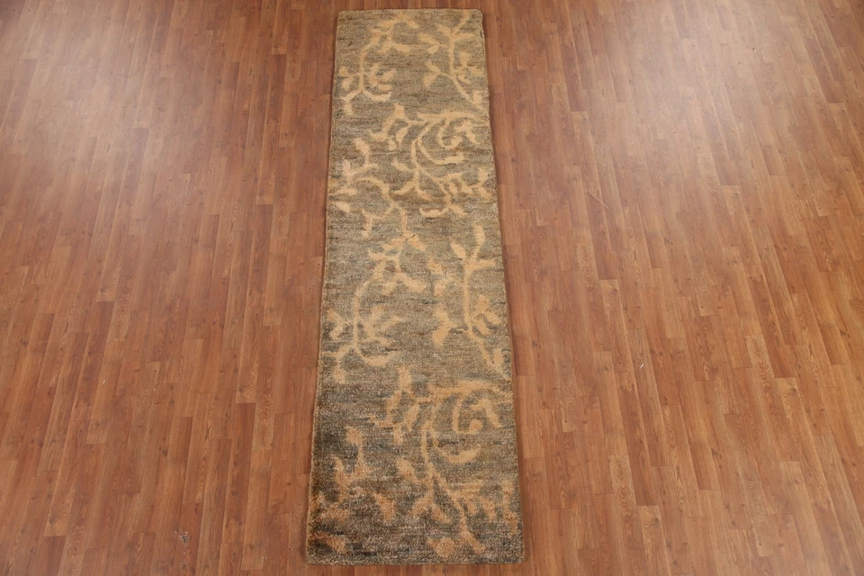 Nature Print Transitional Moroccan Runner Rug 2' 8" x 9' 8" Hand-knotted Carpet - Image 2 of 4