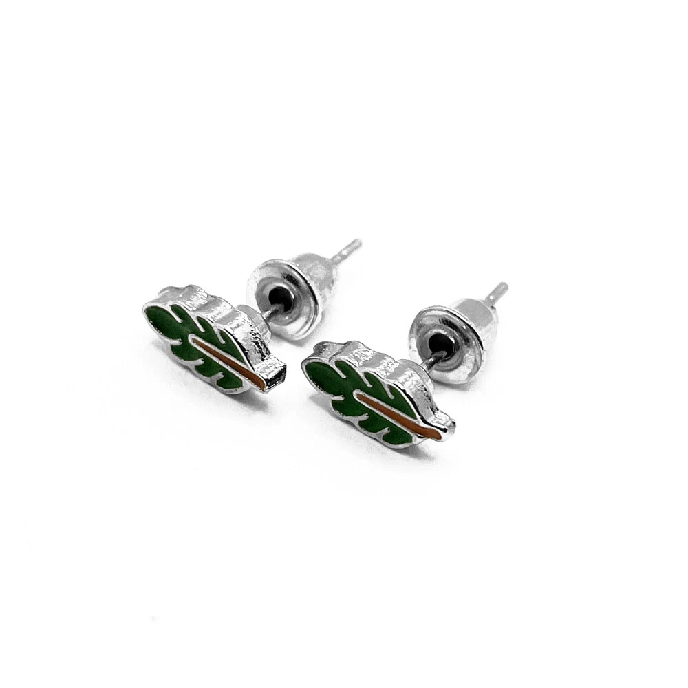 Leaf Green Stud Earrings Hypoallergenic Stainless Steel Ladies Girls Childrens