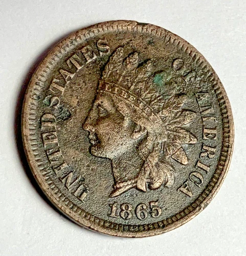 1865 Indian Head Copper 1C One Cent Coin, Fancy 5