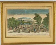 Antique Original 1770 Vue du Canal du Batiment Chinois de la Rotonde et Jardin