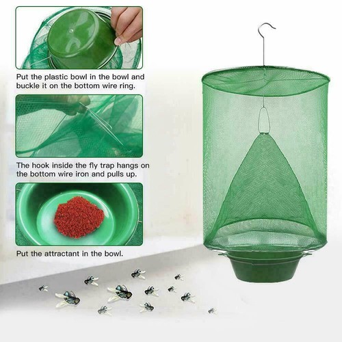 4 X Reusable Fly Catcher Ranch Fly Trap Cage Net Pest Bug Trapper Outdoor Garden - Picture 4 of 12