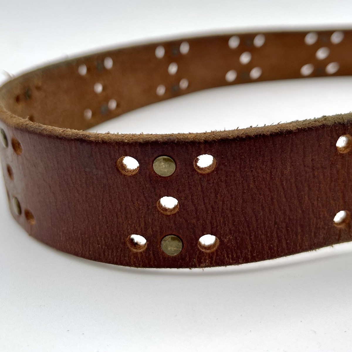 Lucky Brand Womens Tan Leather Studded Woven Boho Western Belt Medium BUW0219 Lucky Brand Womens Sz L Brown Leather Belt Dusted Gold  main image 4