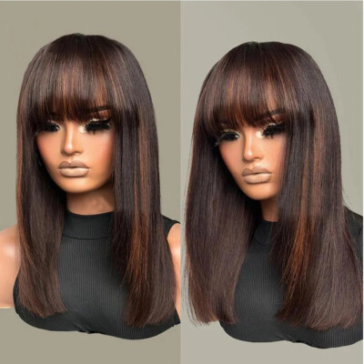 16 inch Long Brazilian Remy Human Hair Wig With Bangs  display picture 3