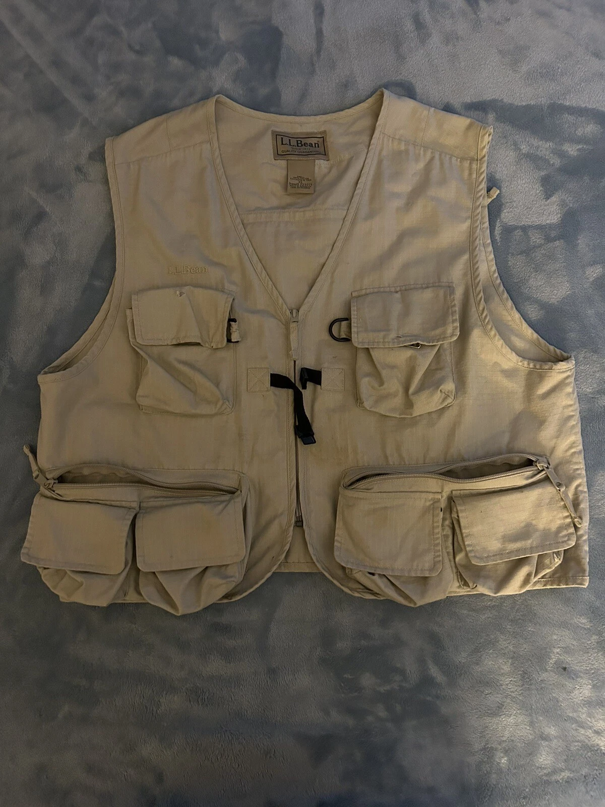 L.L.BEAN FLY FISHING VEST ITEM ID 223771 BEIGE SIZE XL 8 FRONT POCKETS 1 L BACK