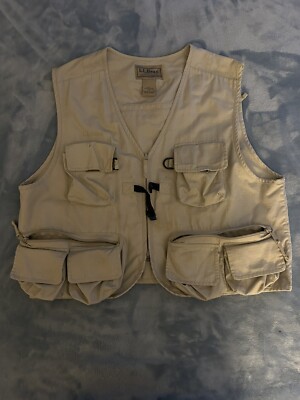 L.L.BEAN FLY FISHING VEST ITEM ID 223771 BEIGE SIZE XL 8 FRONT POCKETS 1 L BACK