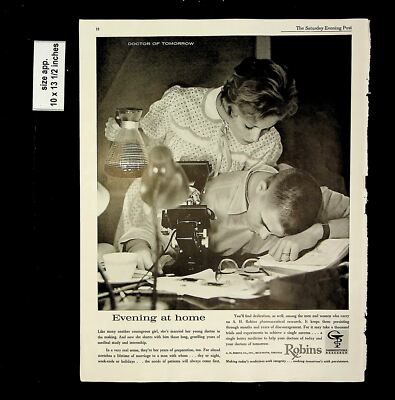 1962 Robins RX Evening at Home Student Doctor Study Vintage Print Ad 13825