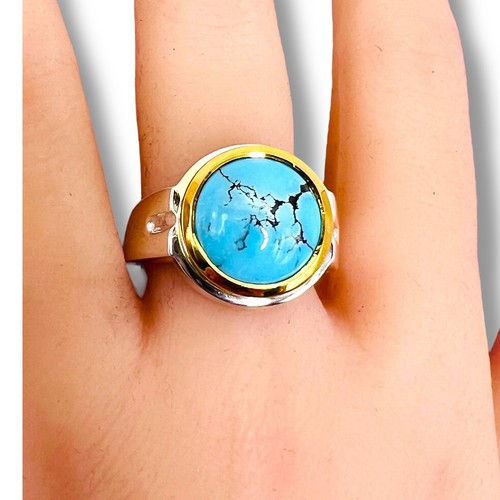 Natural Persian Blue Turquoise Round 925 Sterling Silver Ring SZ 11 - Picture 7 of 15