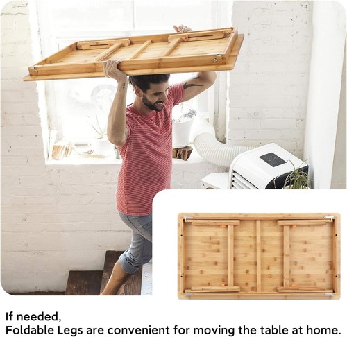 Versatile 33.5in Bamboo Laptop Tray with Secure Folding Legs - Perfect for All - Picture 6 of 10