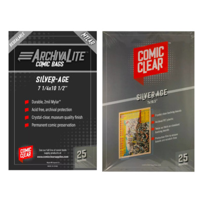 25 Resealable Silver Mylar Comic Bags & Comic Clear Boards Transparent Boards