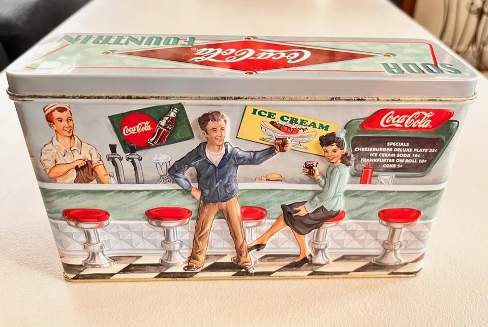 COCA-COLA TIN BOX 8.5x5x2.5" COCA-COLA SODA FOUNTAIN SODA SHOP 50'S VIBE - Image 2 of 4
