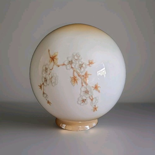 Vintage Opescent 6" White Glass Ball Shade With Dogwood Blossoms, 3" Fitter