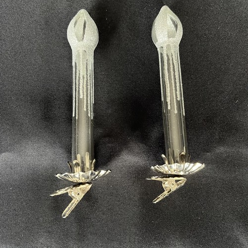 Set Of Two Christmas Ornament Silver Glitter On Clear Glass Clip On Tree Candle - Picture 3 of 17