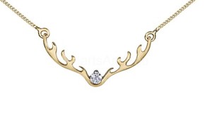 Authentic 0.04ct Round Cut Moissanite Deer Antler Pendant 14k Yellow Gold Plated NO CHAIN