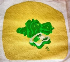 Needlepoint Green Peppers on Yellow Handmade Wool 16" x 14"