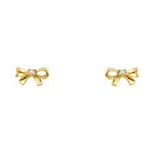 Ioka - 14K Yellow Gold CZ Bow Screw Back Stud Earrings