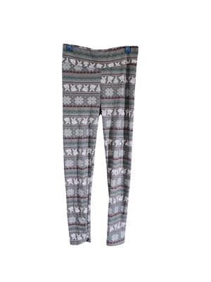 Derek Heart Leggings Sz L Snowflakes & Bunnies Grey Red White Soft Soft