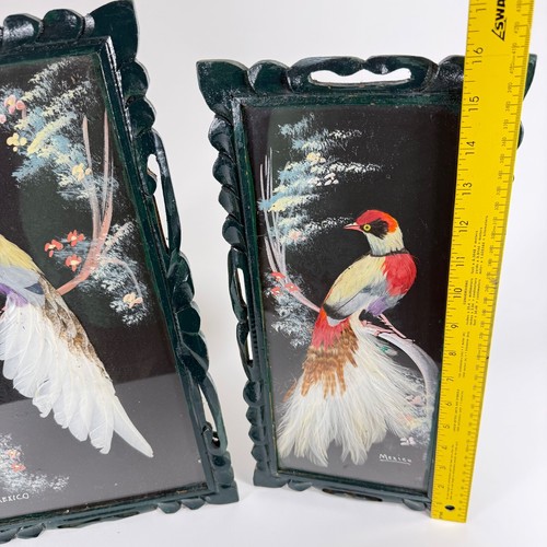 Vintage Mexican Feathercraft Feather Bird Art Pictures (3) in Carved Wood Frames - Picture 15 of 17