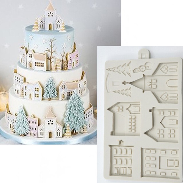 Silicone DIY Christmas Castle Cake Mold Chocolate Jelly Cookies Mold