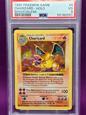 Charizard - SHADOWLESS Base Holo Foil - 4/102 PSA 3 VG # 55182591