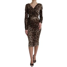 DOLCE & GABBANA Dress Brown Leopard Print Bodycon Vneck Midi IT38/US4/XS 2500usd