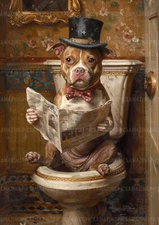 Bulldog Funny Art Print Victorian Dog Top Hat Bathroom Decor Animal Wall Art P21