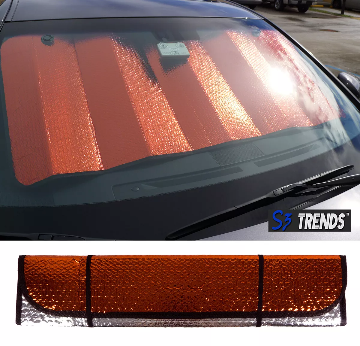 Reversible Chrome Red Front Window Windshield Sun Shade
