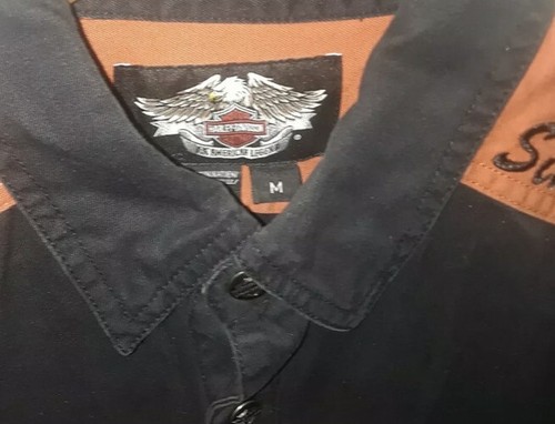 HARLEY DAVIDSON SLEEVELESS CANVAS SNAP BUTTON JEAN VEST SHIRT SZ MED - Picture 4 of 5