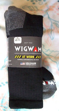 WIGWAM 3 Pairs "AT WORK" MEN'S/WOMENS DURABLE CREW SOCKS Black Extra Large 12-15