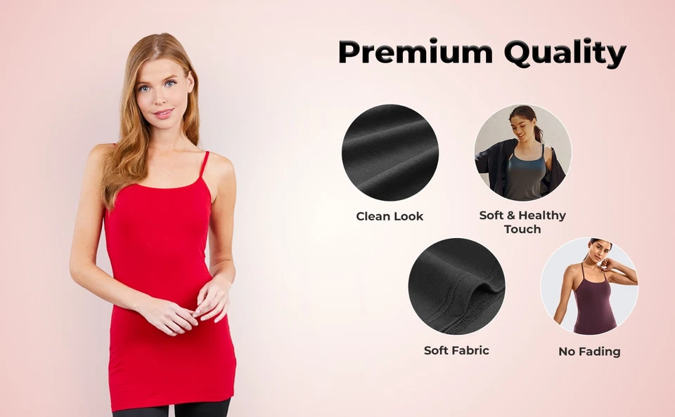 [4 pack] Women Long Camisole Tank Tops Cotton Basic Cami Tops W/ Straps S ~ 3XL - Image 4 of 4