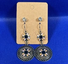 Bohemian Floral Colored Silver Dangle Earrings & Cubic Zirconia Stud Earring Set