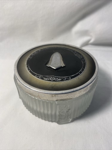 Vintage Round Dresser Powder Jar Vanity Glass Art Deco- As Is - Picture 3 of 21