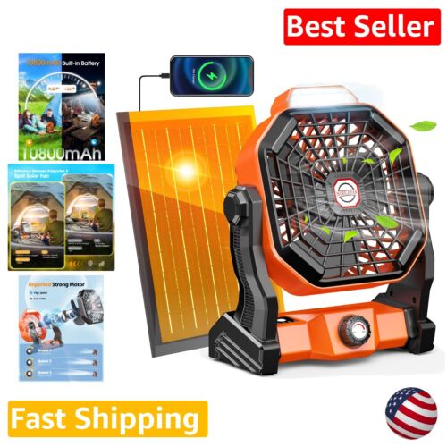 Portable 10800mAh Solar Powered Tent Fan - Efficient Charging Solutions