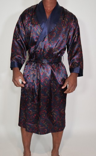 SATIN BLUE PAISLEY ROBE (WITH BELT) SIZE XL - Picture 3 of 5