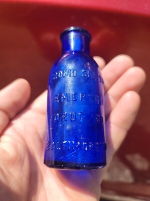 Deep Blue Bromo Seltzer Antique Dark Blue Medicine Bottle! Baltimore Maryland