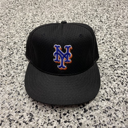 Vintage New York Mets Hat Cap New Era Size 7 Fitted Jersey Mesh Black