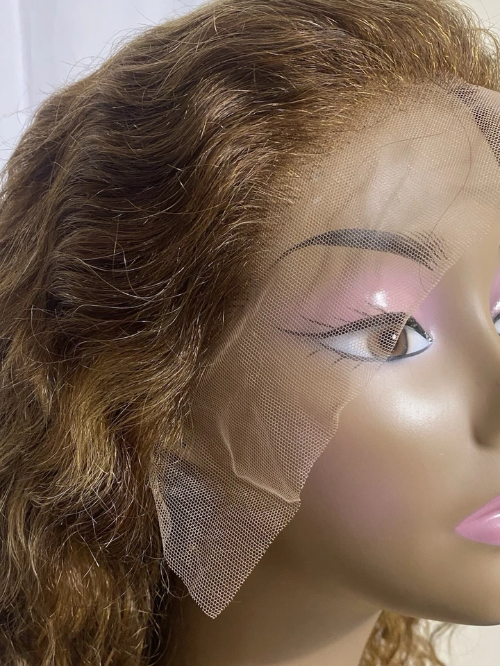 Curly 13x4 Lace Front Wig 4/27 Ombre Honey Blonde Glue Less Pre-Plucked 2O Inch - Image 4 of 4